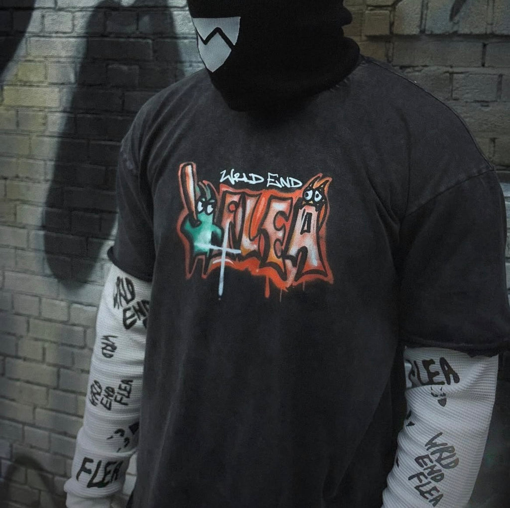 “WrldEndFlea” destressed long-sleeved tee