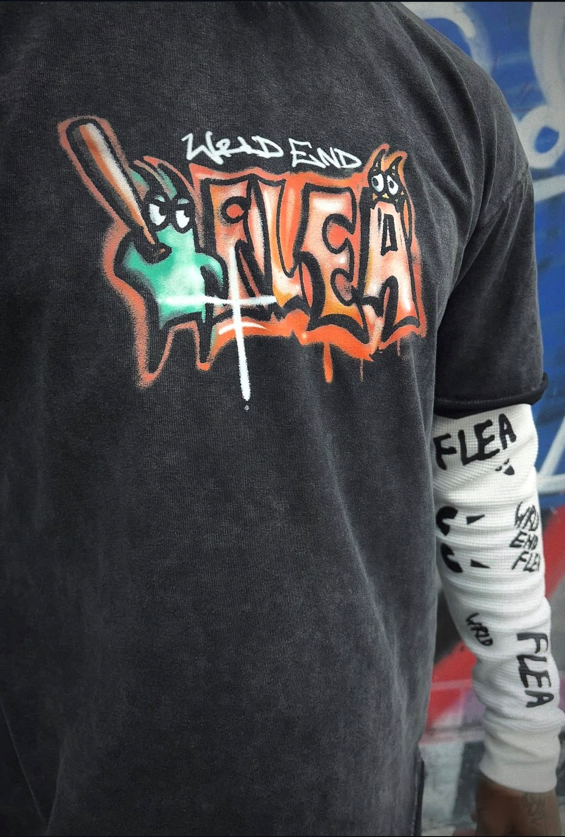 “WrldEndFlea” destressed long-sleeved tee